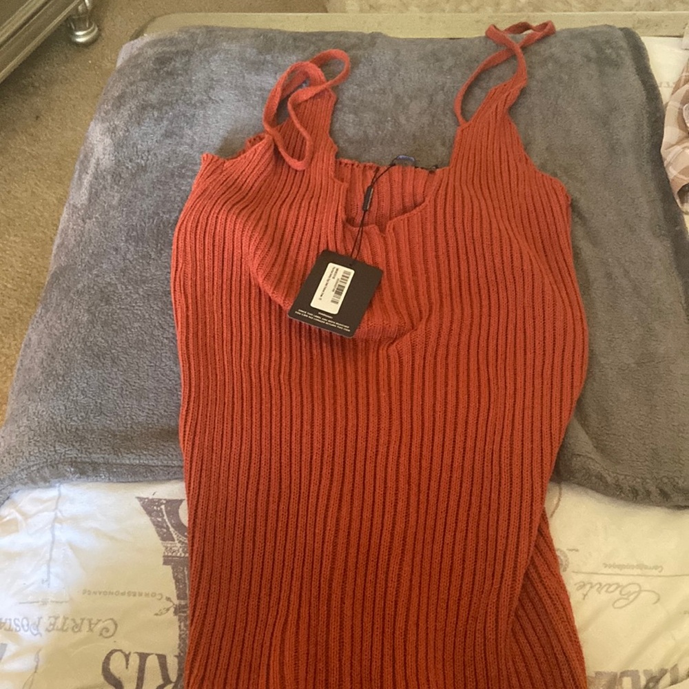 Plus Rust Knit Scallop Edge Detail Bodycon Dress